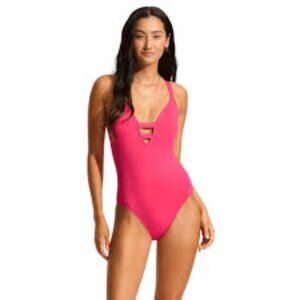 SEAFOLLY ACTIVE DEEP V MAILLOT SWIMSUIT RASPBERRY SIZE US 2 BRAND NEW WITH TAGS